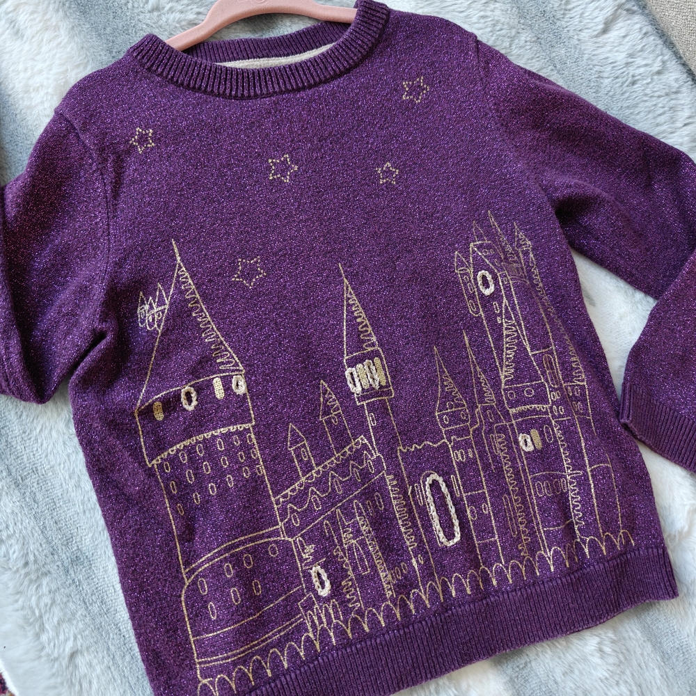 Mini Boden Harry Potter Sweater – Glitter Castle Knit – Purple – Girls 5-6Y